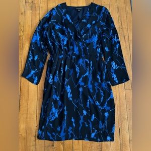 Banana Republic Navy Faux Wrap Dress with Blue Botanical Print - Size 8